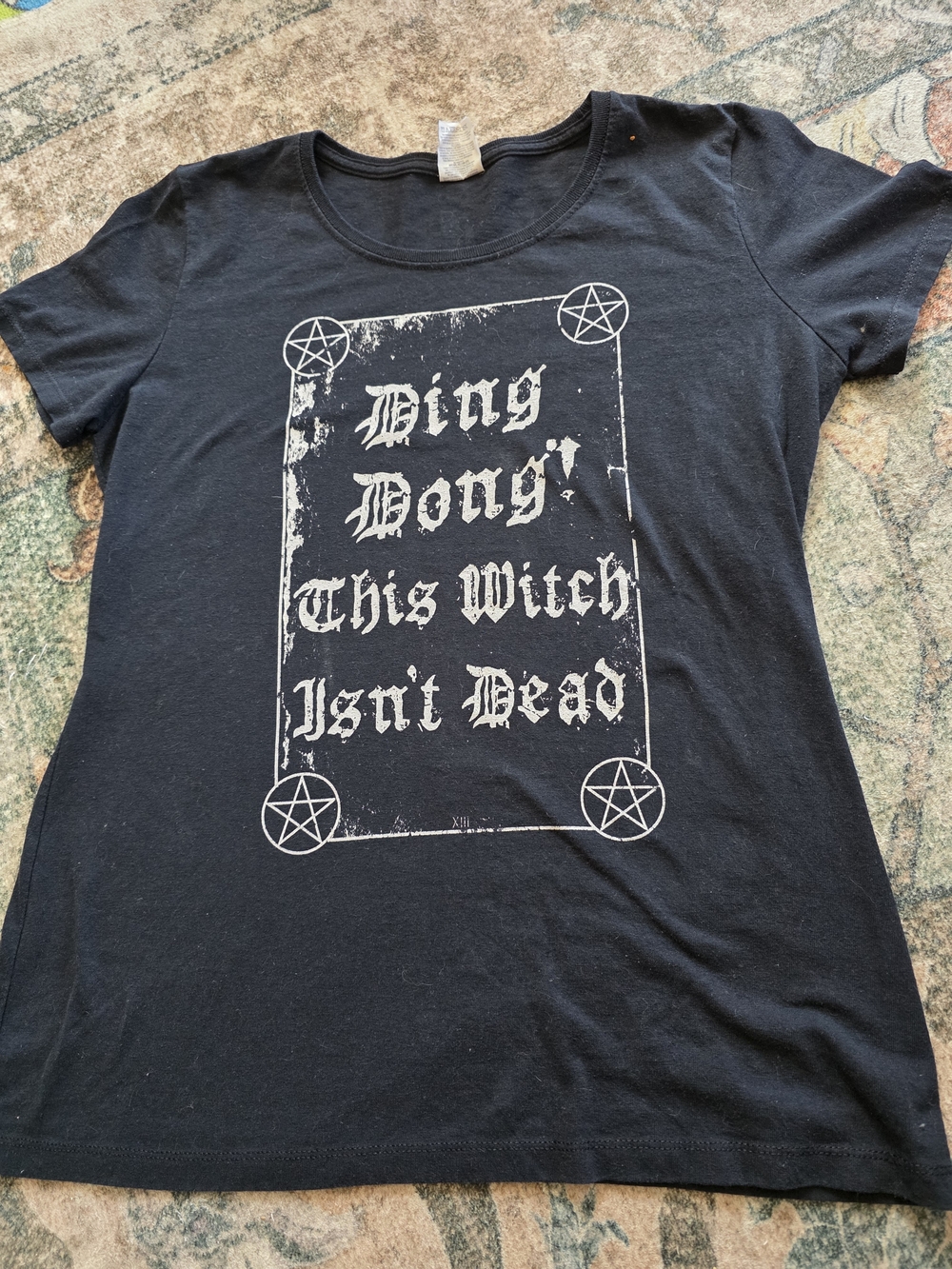 Black Short-Sleeve Witch Message Tee with White Graphic